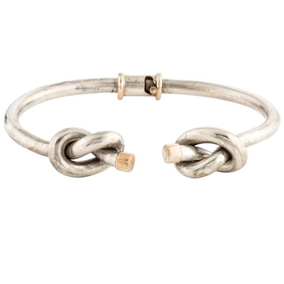 Sterling Silver Vintage Gucci Double Knot Cuff featuring 18K yellow gold accents